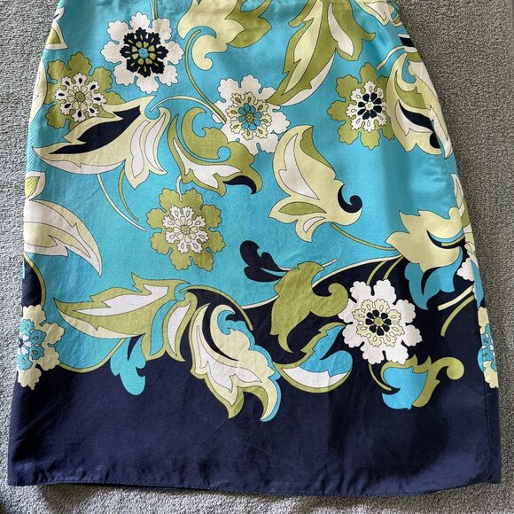 ANN TAYLOR Silk Blue Green Floral A-Line Skirt Size 6 - Picture 1 of 8